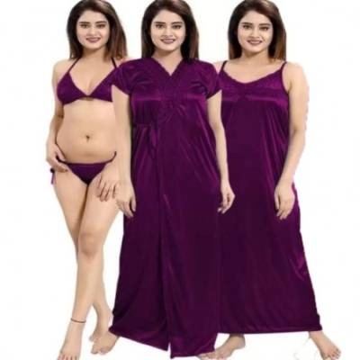4Pc Indian Night Dress (Purpel)1